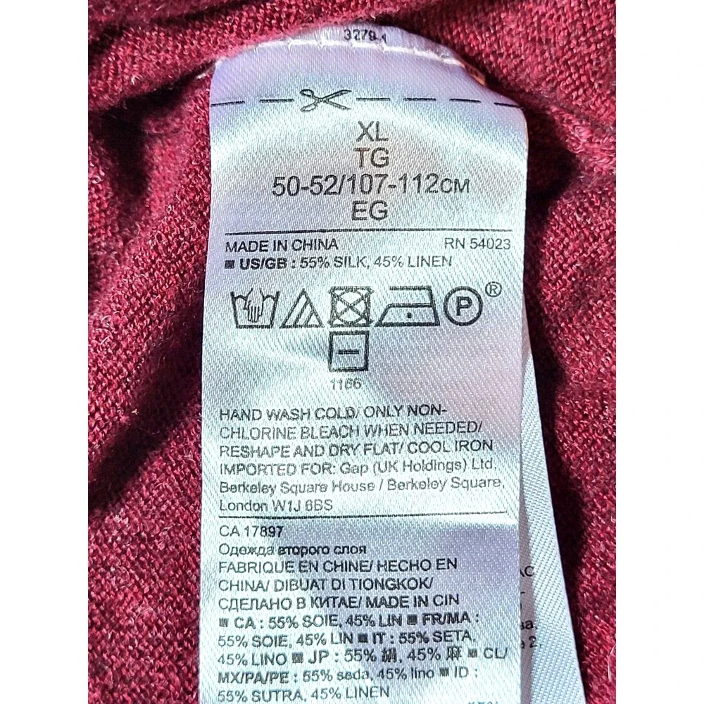 Banana Republic Cranberry V-Neck Mens Sweater Silk Linen‎ Long Sleeve XL